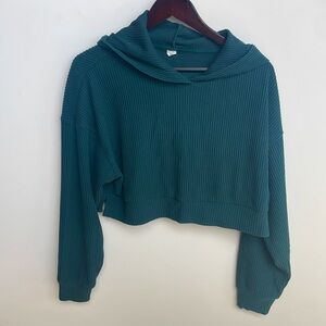 Rib knit Alo Muse hoodie - cropped - size S - midnight green